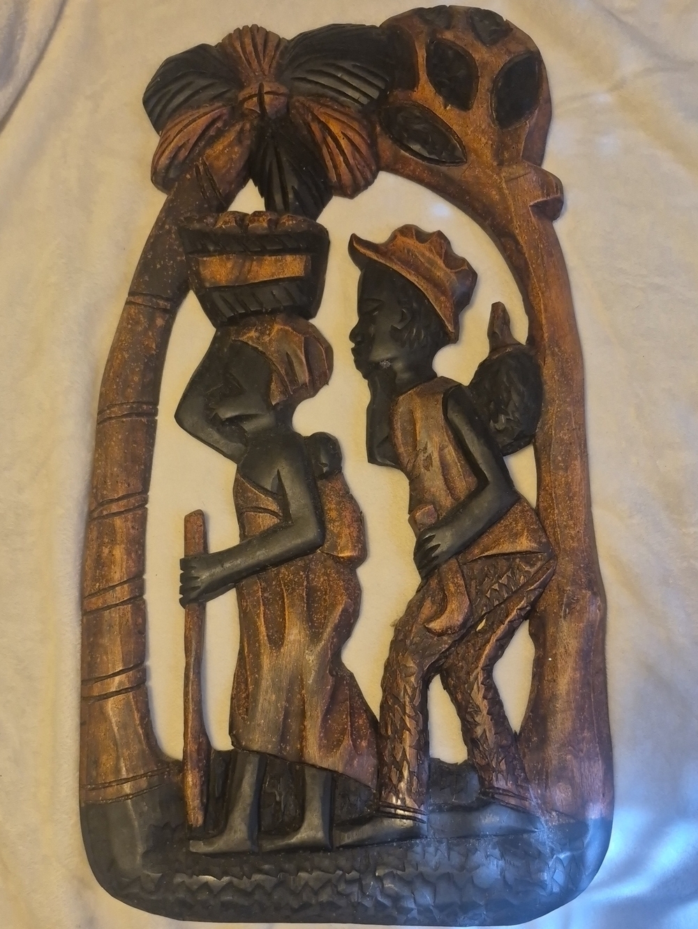 Hand-Carved Brown & Black African Village Wall Art